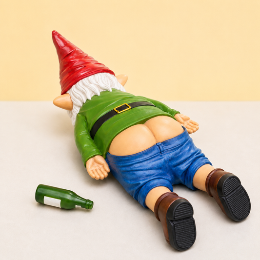 Dronken tuinkabouter liggend - grappig tuinbeeld cadeau