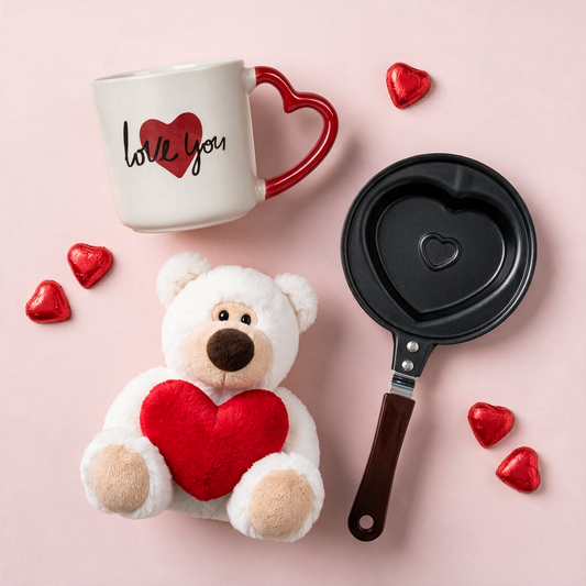 Liefde cadeauset met mok, hartjespan en knuffelbeer - Cadeaugek